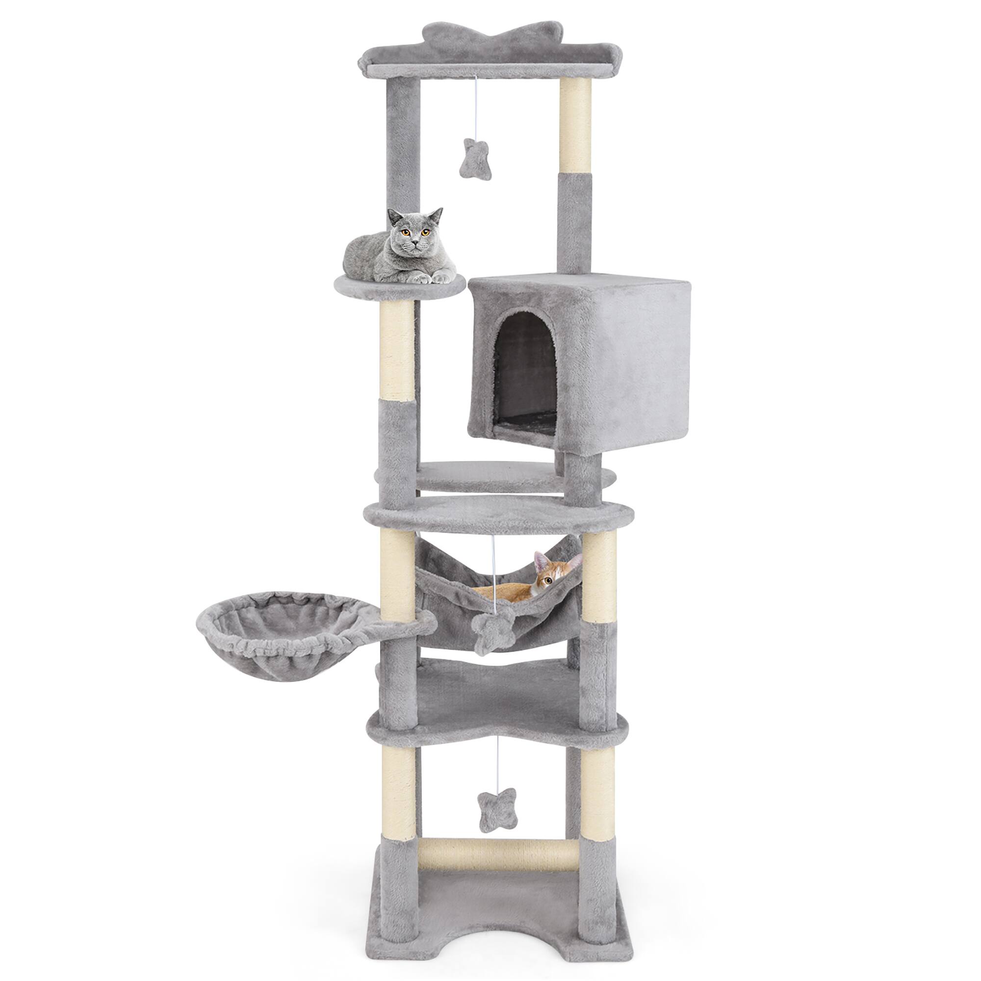 Alt View 9. Gymax - Gymax 69'' Tall Cat Tree w/ Top Perch Cozy Condo Basket Bed Hammock Basket Bed Indoor.