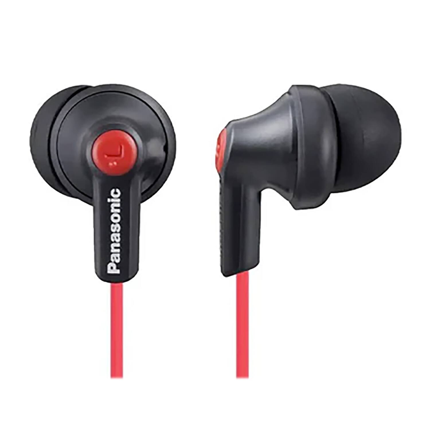 Angle. Panasonic - ErgoFit In-Ear Earbud Headphones with Microphone - Matte Black / Red.