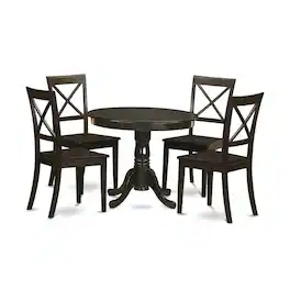East West Furniture - 5 Pc small Kitchen Table and Chairs set-round Kitchen Table and 4 Dining Chairs - Cappuccino