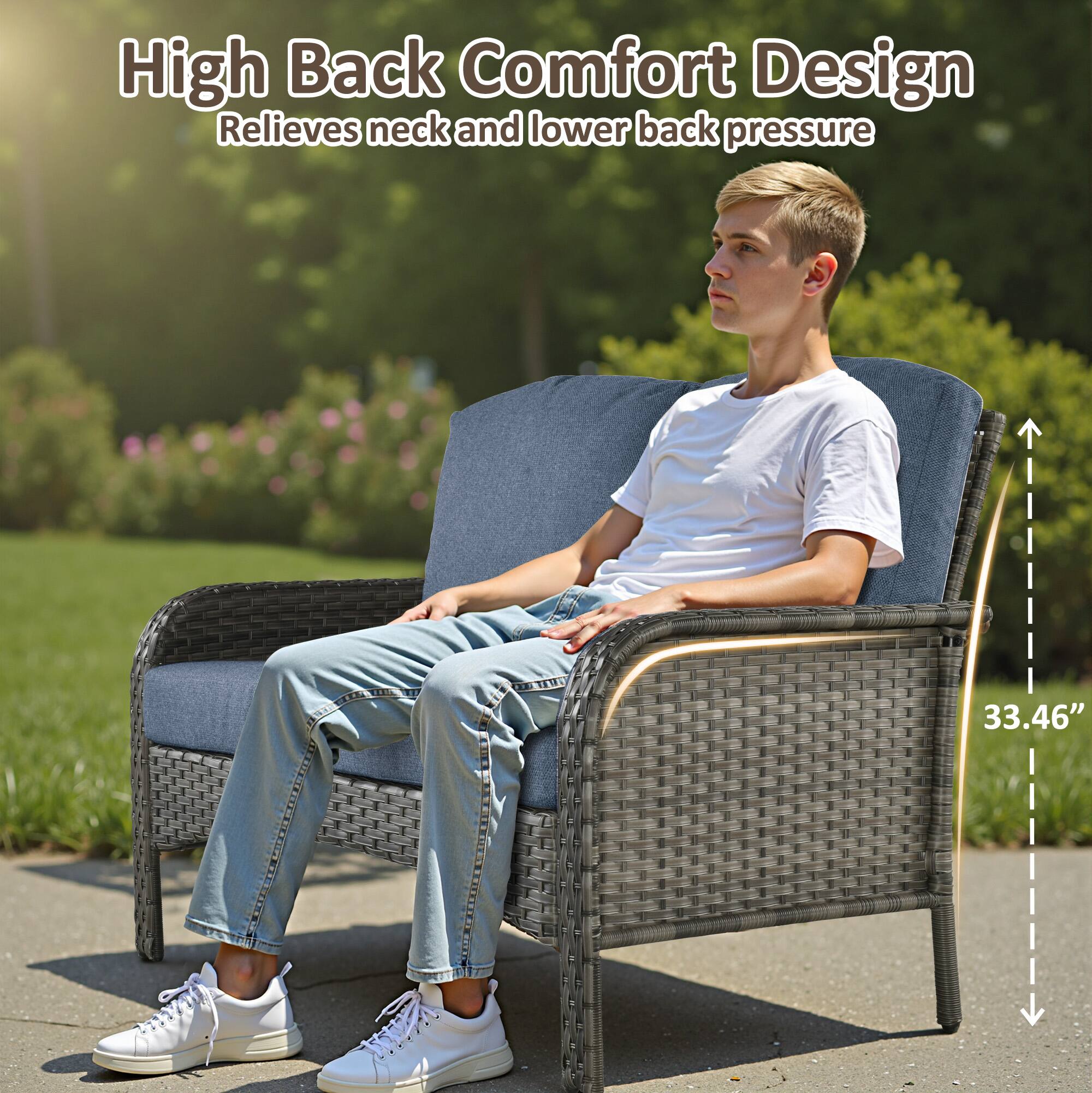 High Back Comfort Design  
Relieves neck and lower back pressure  

33.46"