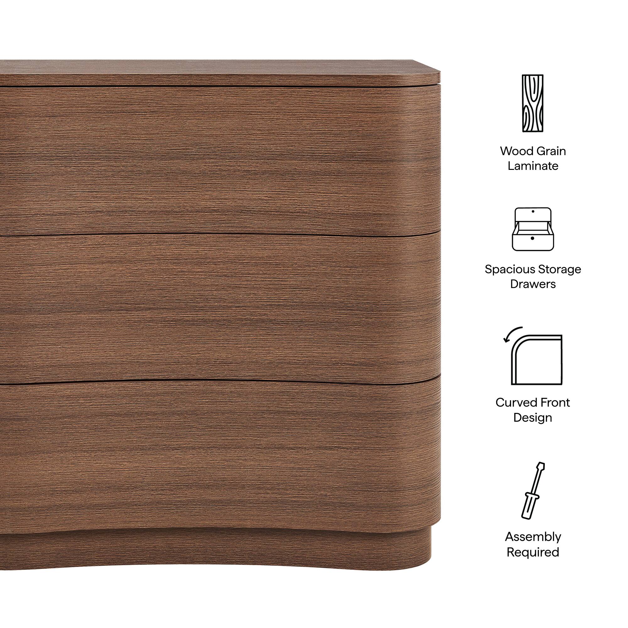 Wood Grain Laminate  
Spacious Storage Drawers  
Curved Front Design  
Assembly Required