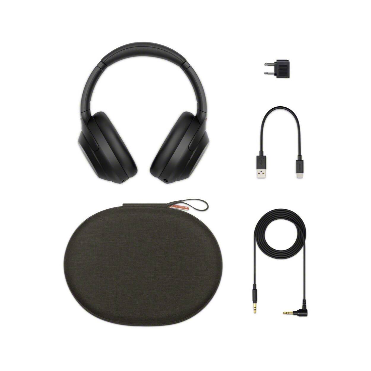 Back. Sony - Sony WH-1000XM4 Wireless Noise Canceling Over-Ear Headphones (Black) Bundle - Black.