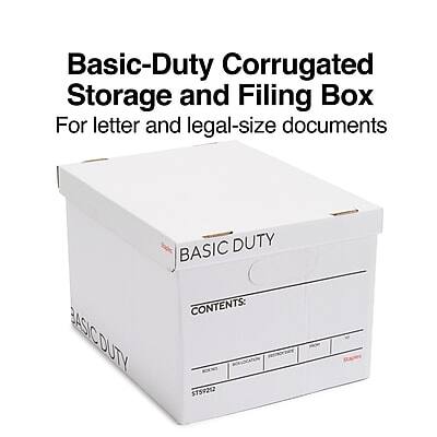 Basic-Duty Corrugated Storage and Filing Box  
For letter and legal-size documents  

BASIC DUTY  

CONTENTS:  
ST59212