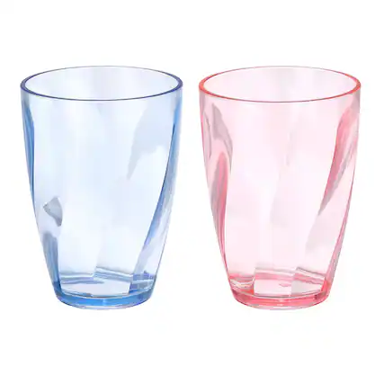 Front. Unique Bargains - 2pcs Clear Plastic Reusable Drinking Glasses, 13oz Diagonal Texture Unbreakable Stackable for Beer Juice - Blue,Pink.