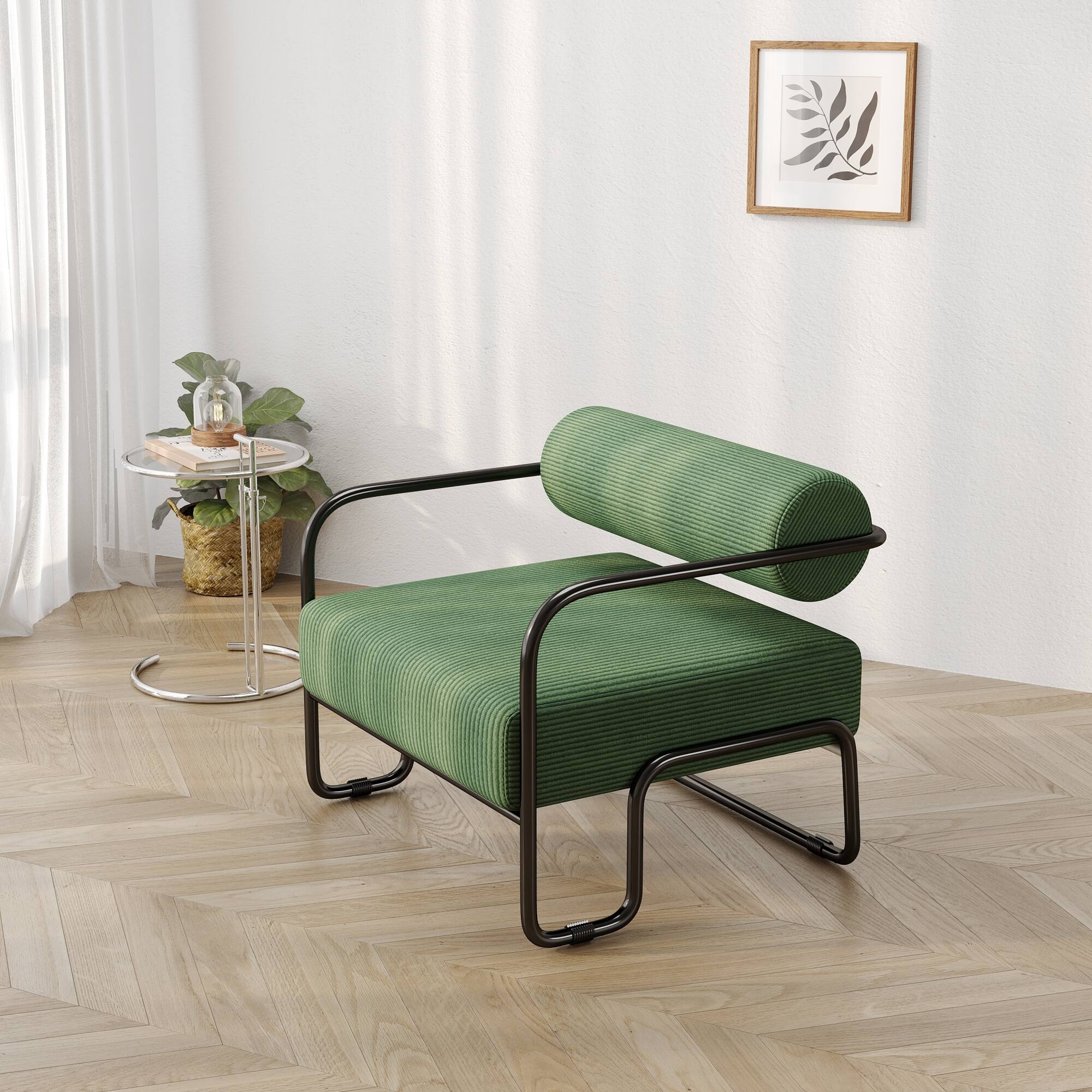 GOODSILO - Comfortable Iron Frame Lounge Chair with Curved Seat and Integrated Backrest for Relaxation - Dark Green
