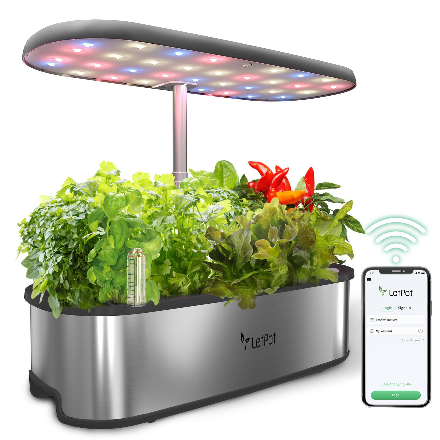 LetPot - 5.5L Smart Indoor Garden Hydroponics Growing System with 12 Pods, App & WiFi-Control, 2 Growing Modes, Height Adjustable - Chrome