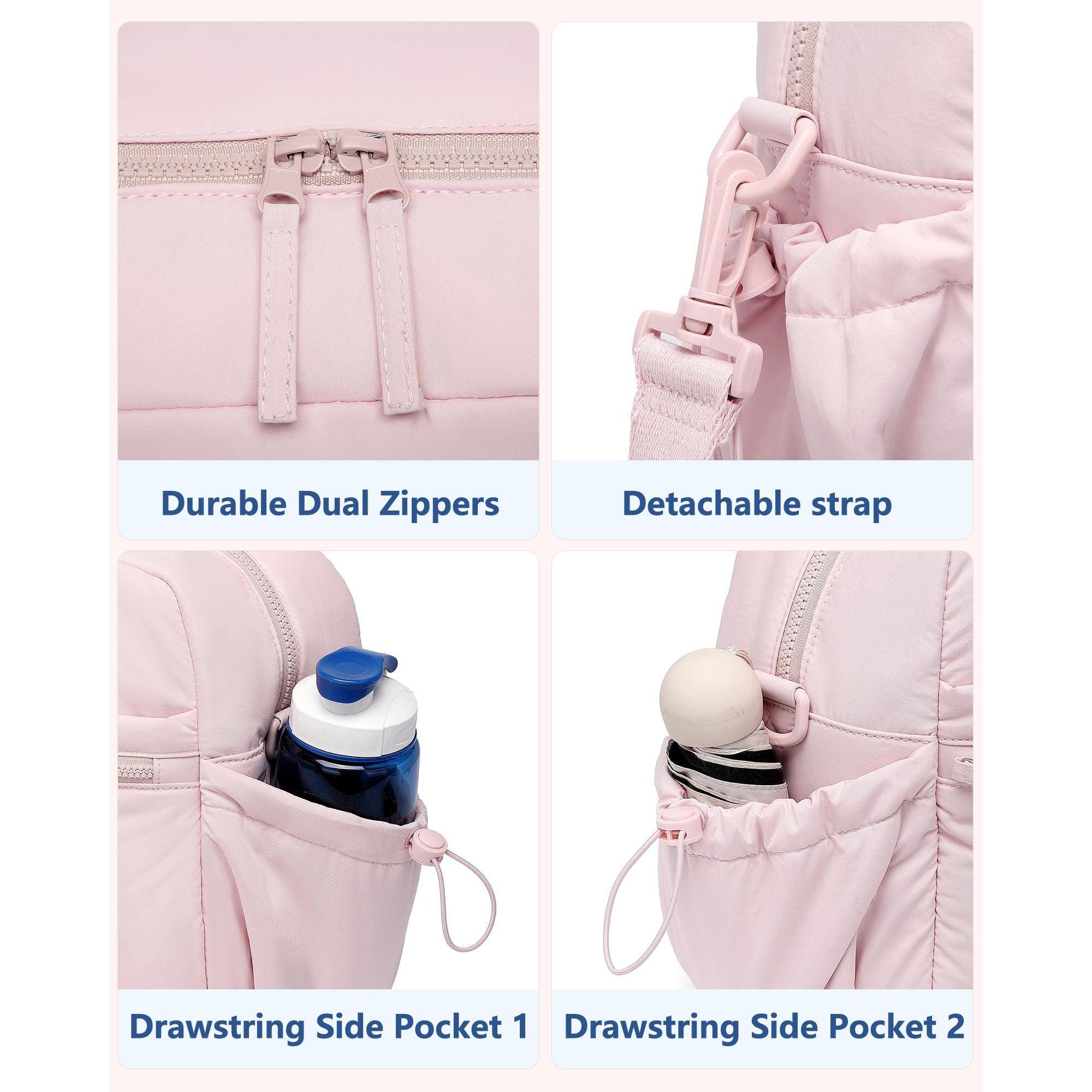 - Durable Dual Zippers
- Detachable strap
- Drawstring Side Pocket 1
- Drawstring Side Pocket 2