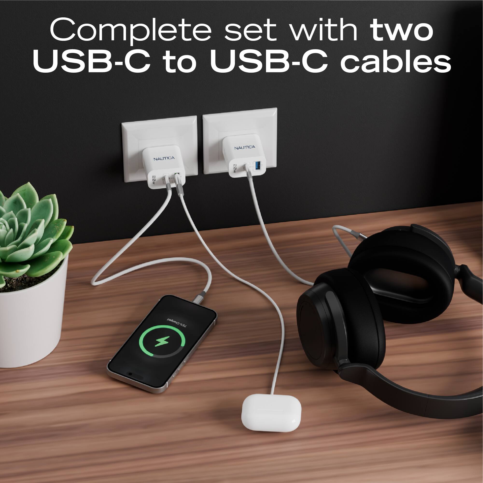 Complete set with two USB-C to USB-C cables