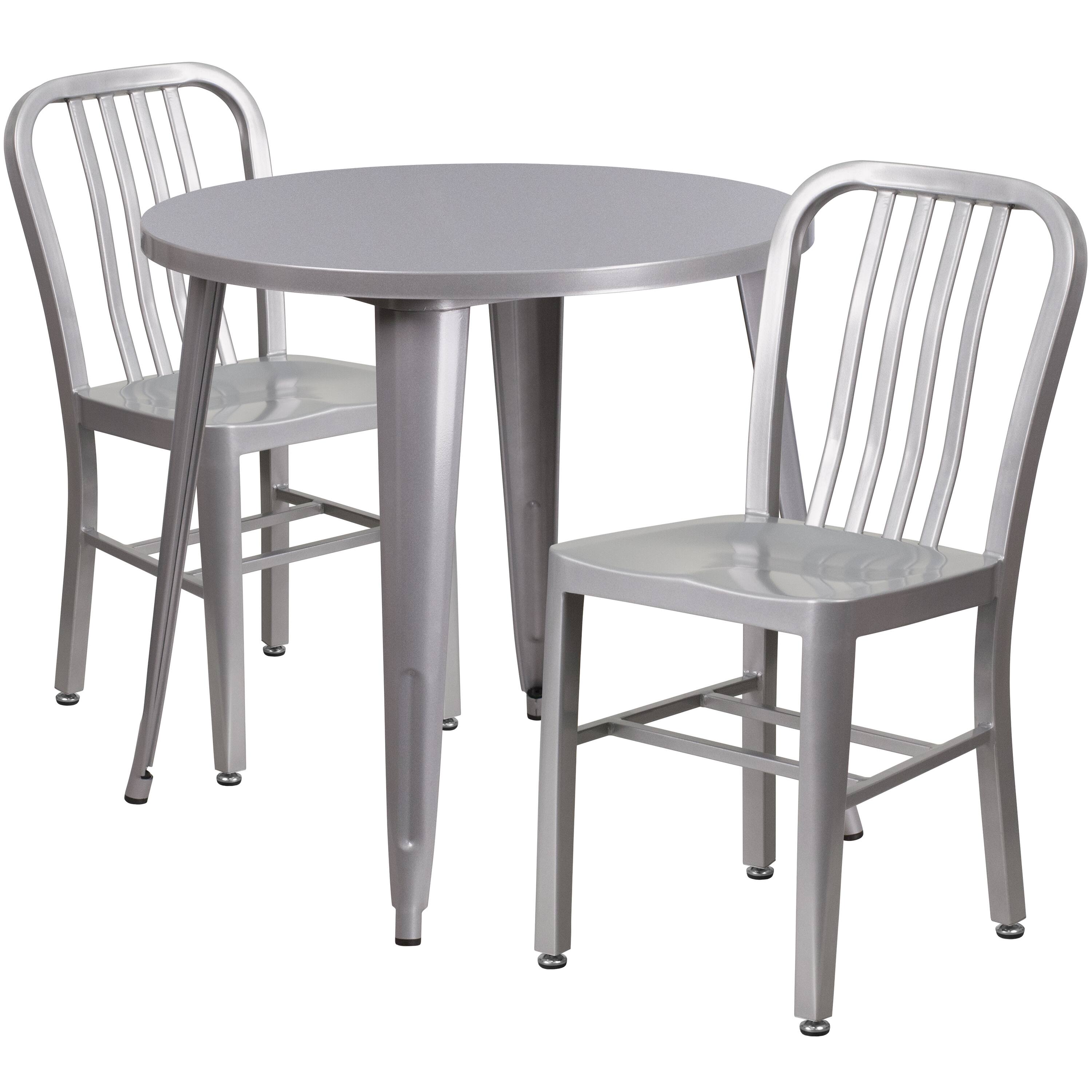 Front. Flash Furniture - Craig Commercial Grade 30" Round Silver Metal Indoor-Outdoor Table Set with 2 Vertical Slat Back Chairs - Gray.