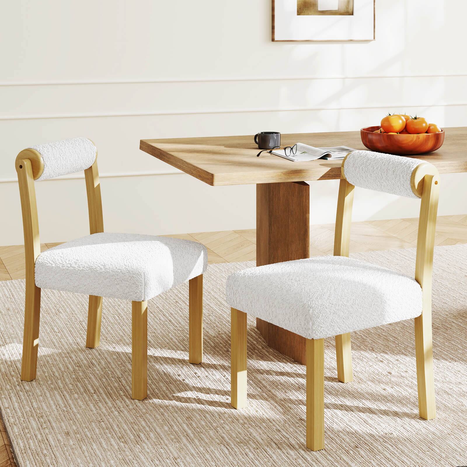 Angle. Costway - Wooden Dining Chair Set of 2 Faux Sherpa Upholstered Kitchen Dining Room Chairs - White.