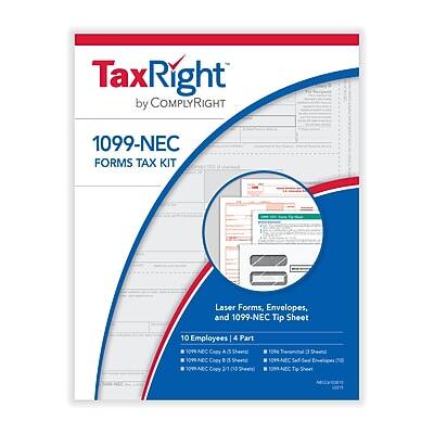TaxRight by COMPLYRIGHT

1099-NEC FORMS TAX KIT

16

Laser Forms, Envelopes, and 1099-NEC Tip Sheet

10 Employees 4 Part Copy (AB 1099-NEC Copy Parts A, B, C, D)

1099-NEC - 1099-NEC Sheet

MM