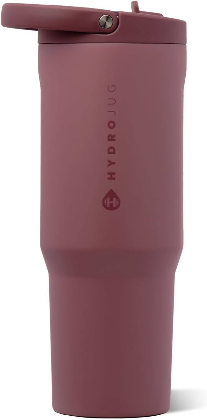 Front. HydroJug - 32 oz Canyon Rose BPA Free Sports Water Bottle w/Straw - Red.