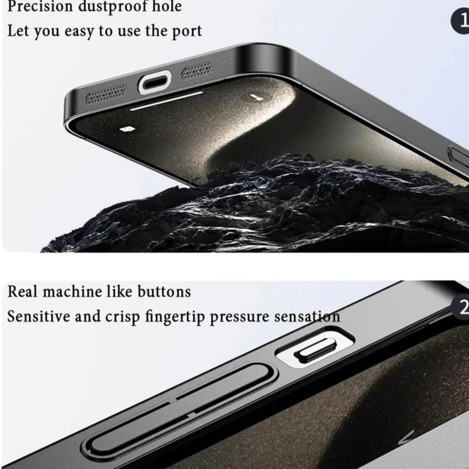 1. Precision dustproof hole  
Let you easy to use the port  

2. Real machine like buttons  
Sensitive and crisp fingertip pressure sensation