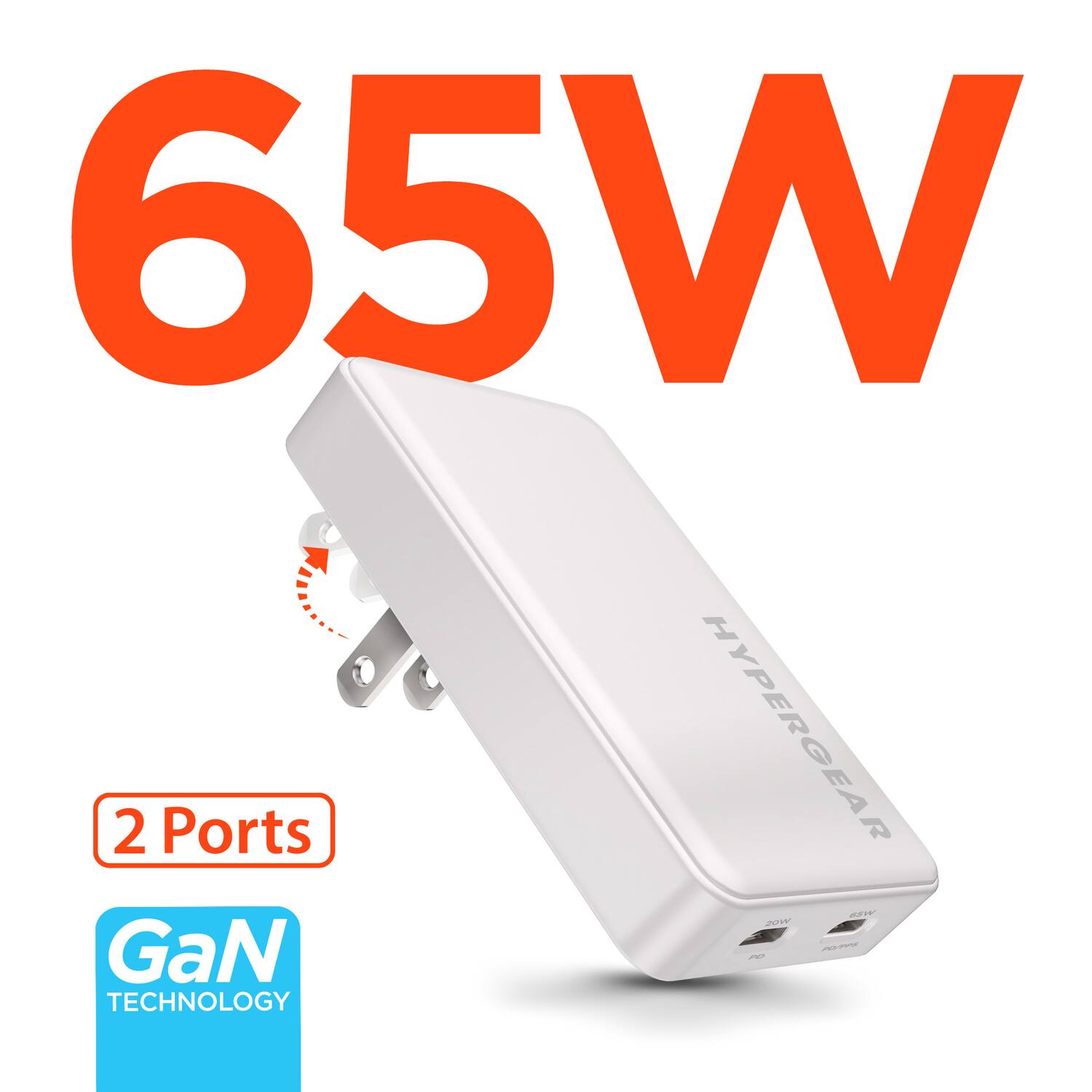 65W  
2 Ports  
HYPERGEAR  
GaN TECHNOLOGY