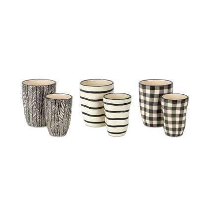 Front. BreeBe - Wavy Patterned Planter or Vase (Set of 6) - Beige, Black.