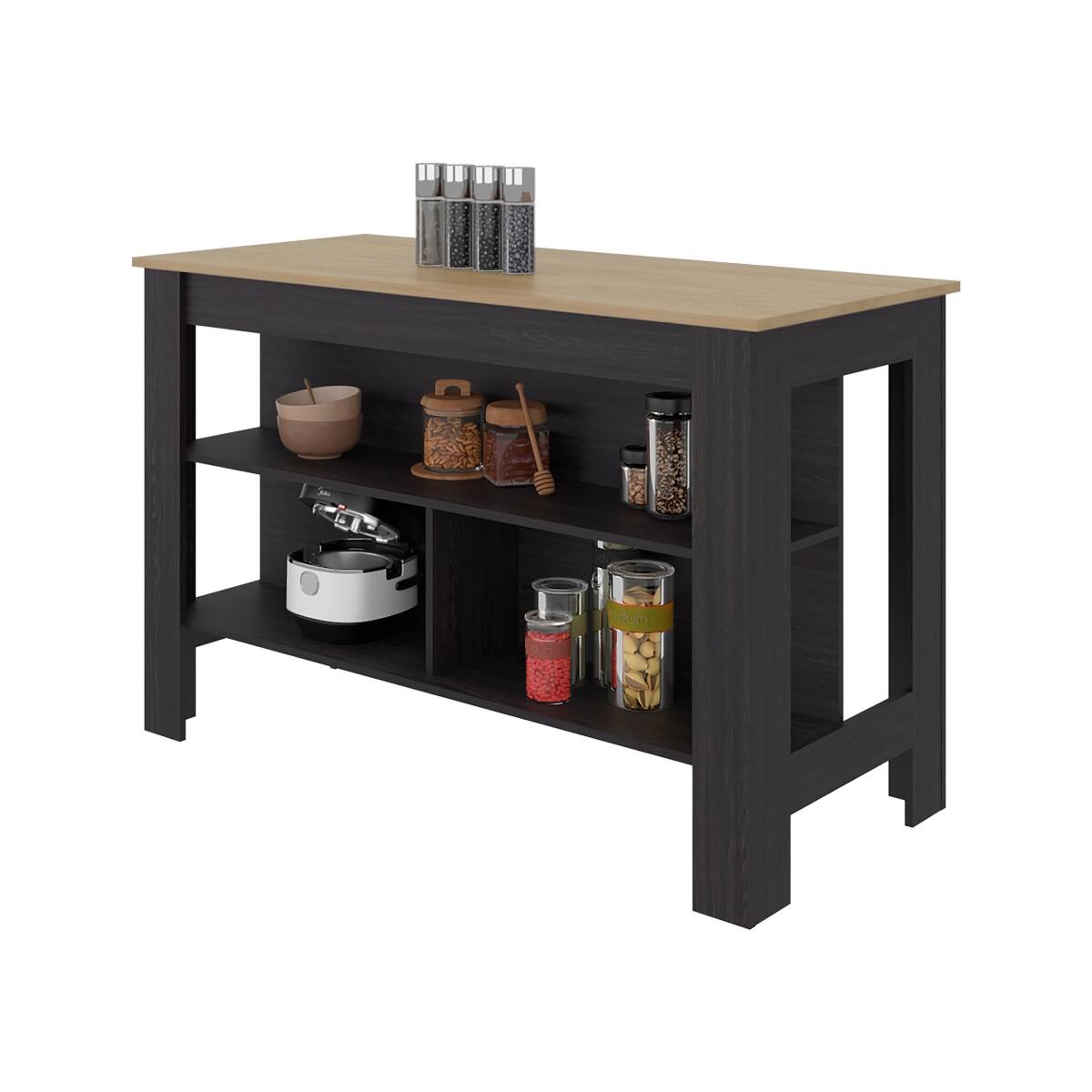 Back. Loheer - Loheer Wenge Open Storage Kitchen Island Rectangular Prep Station - Wenge.