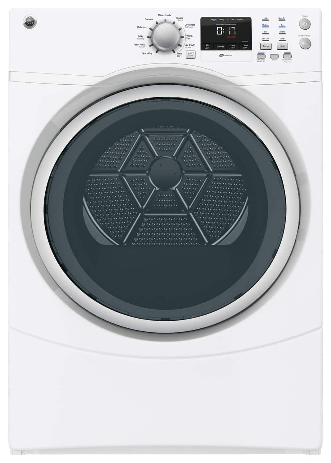 GE - 7.5 Cu. Ft. 4-Cycle High-Efficiency Electric Dryer - White - Larger Front