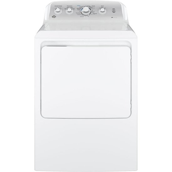 Front Zoom. GE - 7.2 Cu. Ft. 4-Cycle Electric Dryer - White on white/silver.