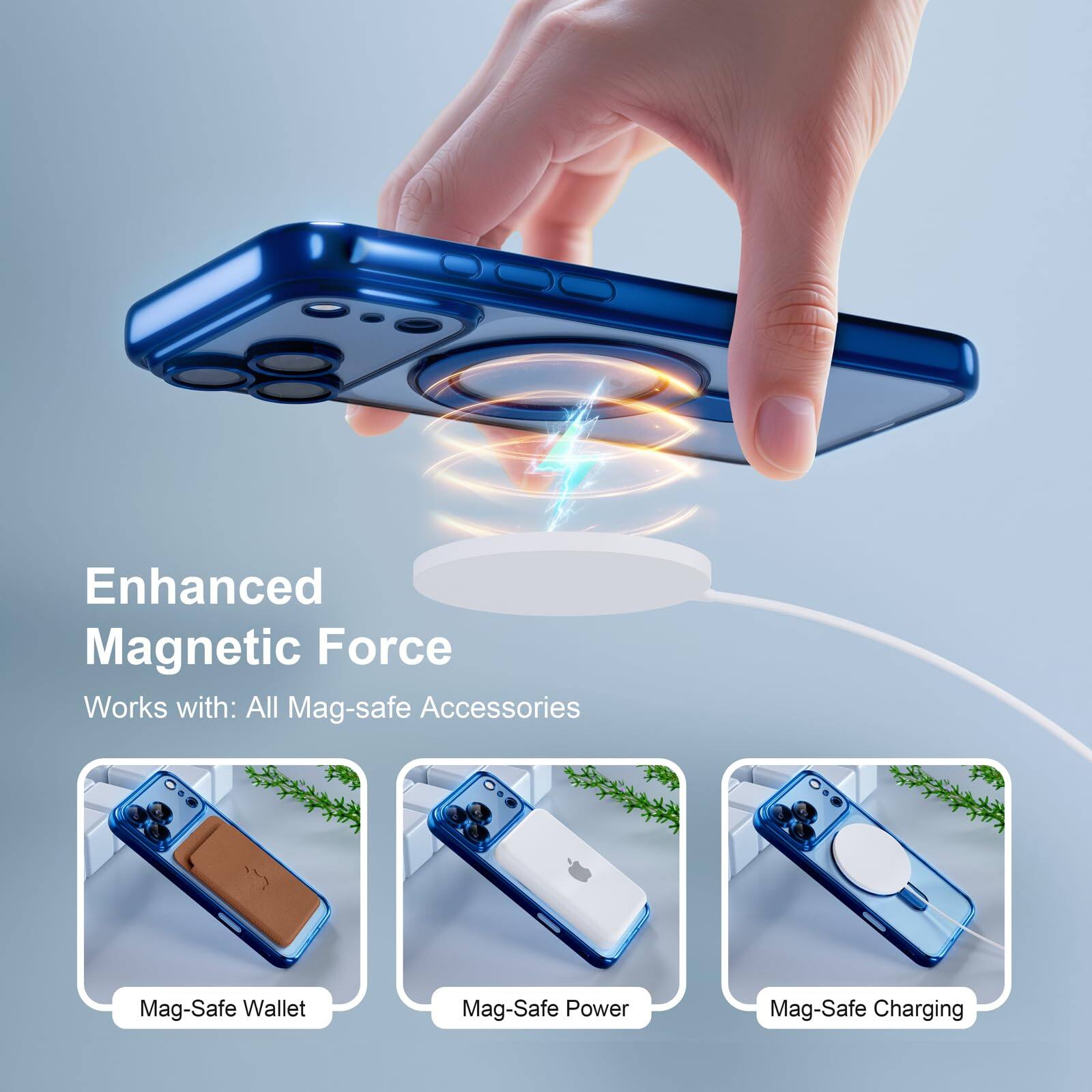 Enhanced Magnetic Force  
Works with: All Mag-safe Accessories  

Mag-Safe Wallet  
Mag-Safe Power  
Mag-Safe Charging