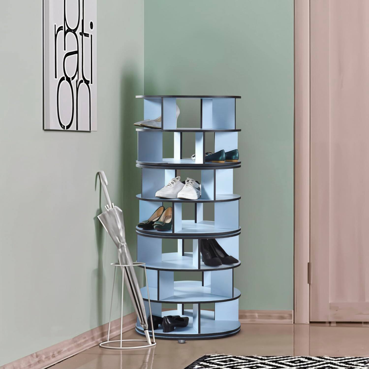 Alt View 6. Kings Brand Furniture - Kings Brand Furniture 7-Tier Rotating Shoe Rack, 360° Revolving Lazy Susan Spinning Shoe Rack Tower Storage Organizer - Blue.