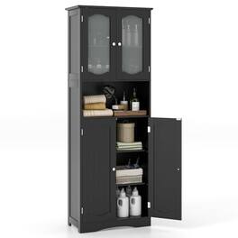 Ecooso - 64.5 Inch Tall Bathroom Storage Cabinet with Frost Glass Doors and Multiple Shelves - Black