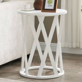 Kings Brand Furniture - Emma Side End Table - Modern Round Farmhouse Accent Table - White