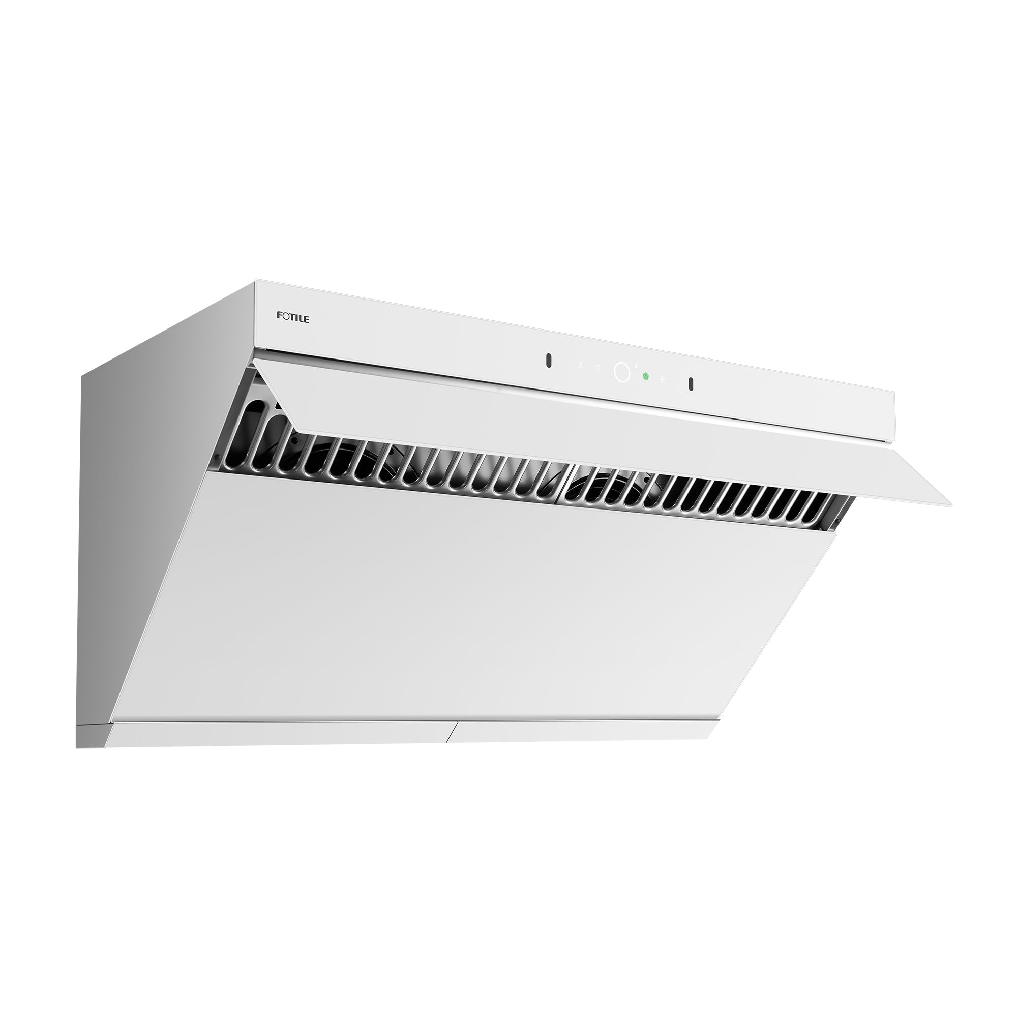 Left. FOTILE - FOTILE 36" 1100CFM Under Cabinet|Wall Mount Range Hood in White Tempered Glass - White.
