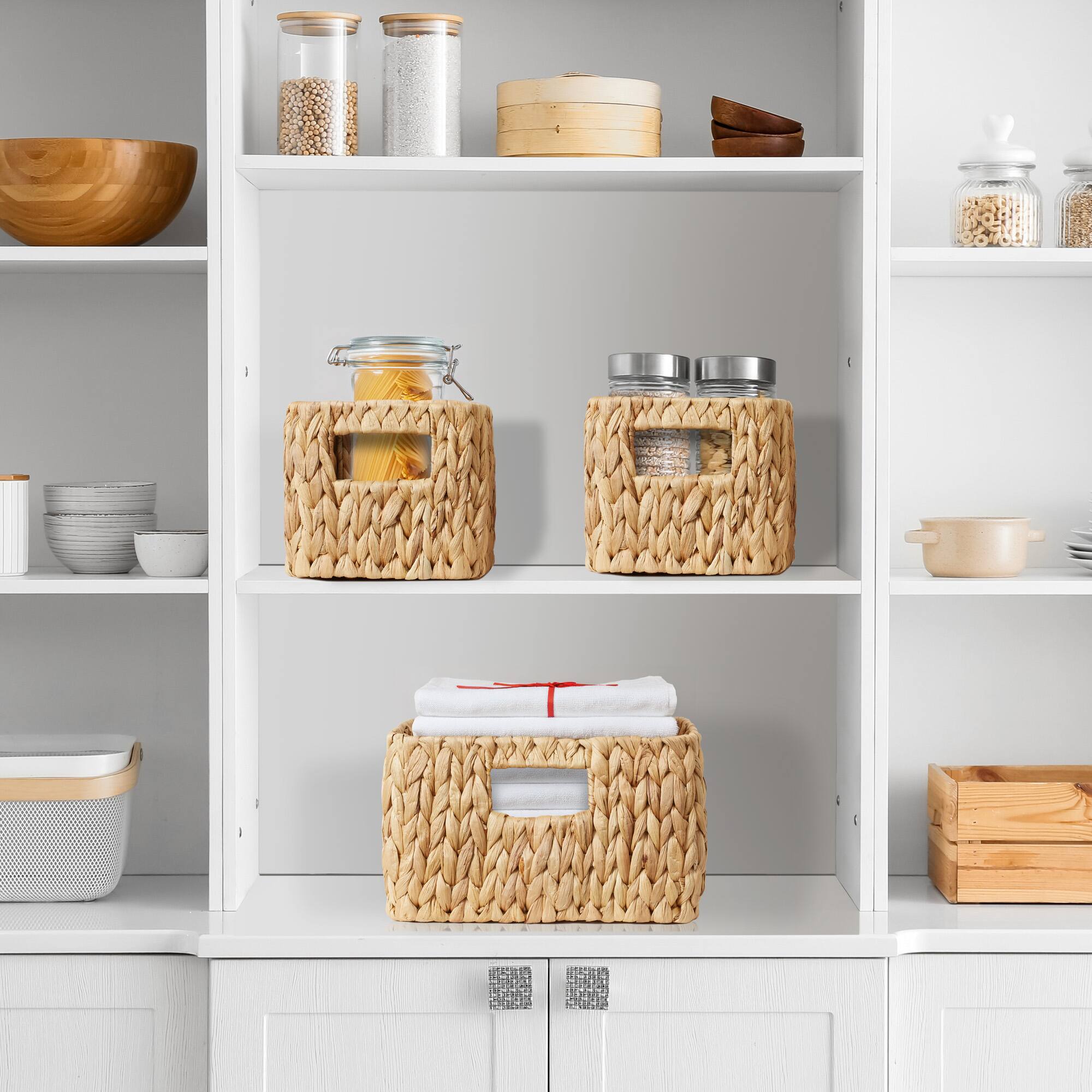 Alt View 1. Casafield - Hyacinth Storage Basket Set w Handles - Woven Bin Organizers - Natural - Hyacinth.