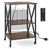 Front. Costway - Costway 3-tier Record Player Stand with Metal Dividers Adjustable Shelf & Power Outlets - Brown.