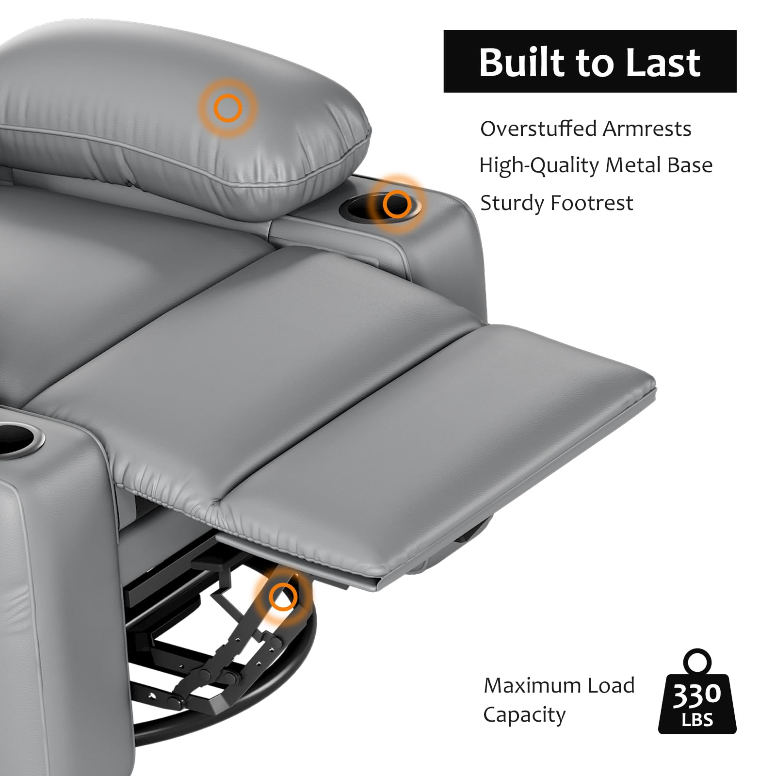 Built to Last

- Overstuffed Armrests
- High-Quality Metal Base
- Sturdy Footrest

Maximum Load Capacity: 330 LBS