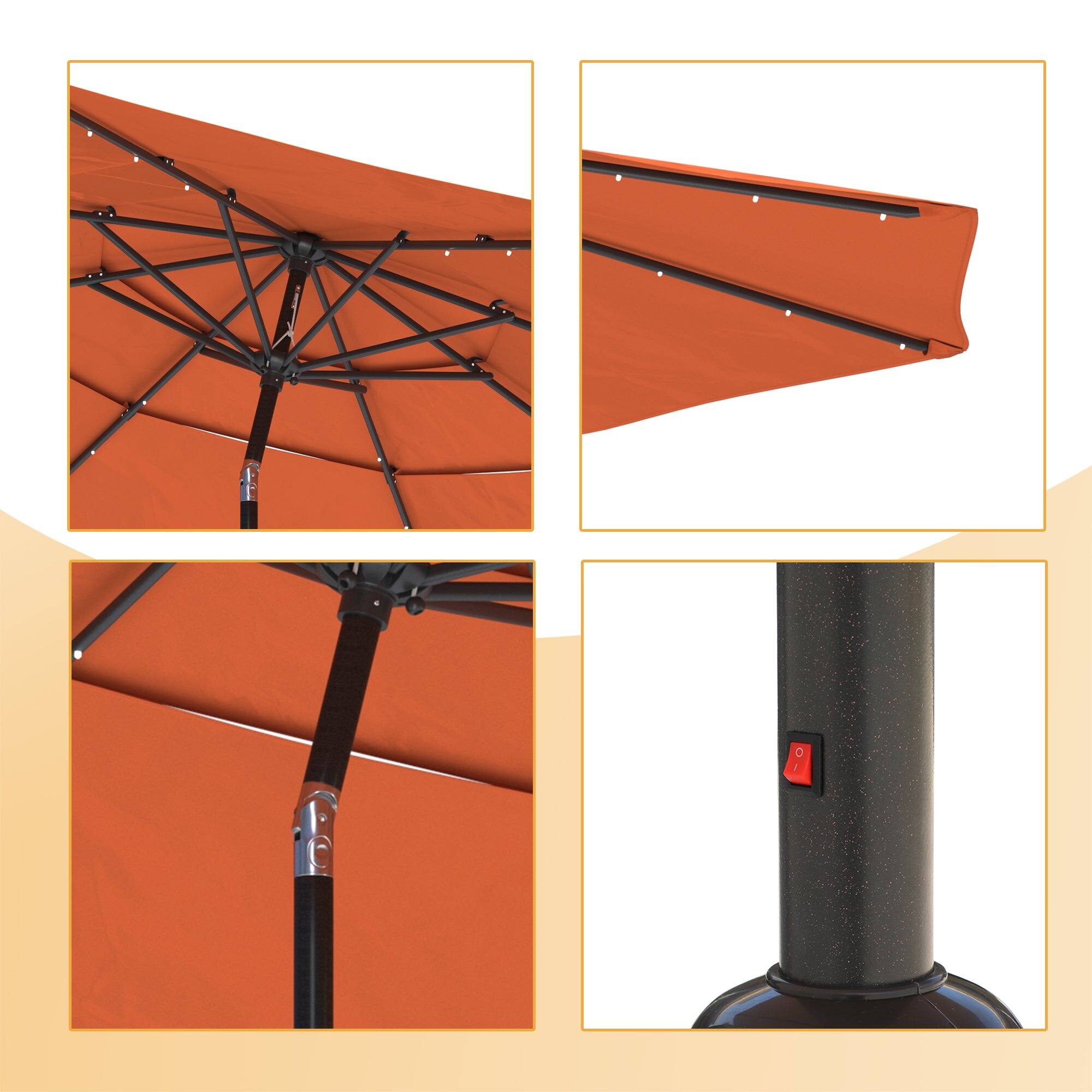 Alt View 8. Boyel Living - 11 ft. Aluminum Triple Top Vented Designed Tilt Outdoor Market Patio Umbrella with LED Lights in Orange - Orange.