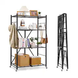 VEVOR - 4-Tier Foldable Storage Shelf, 36Wx21Dx60H Inch Folding Metal Rack Shelving Unit, Heavy Duty No Assembly Organizer Shelf - Black