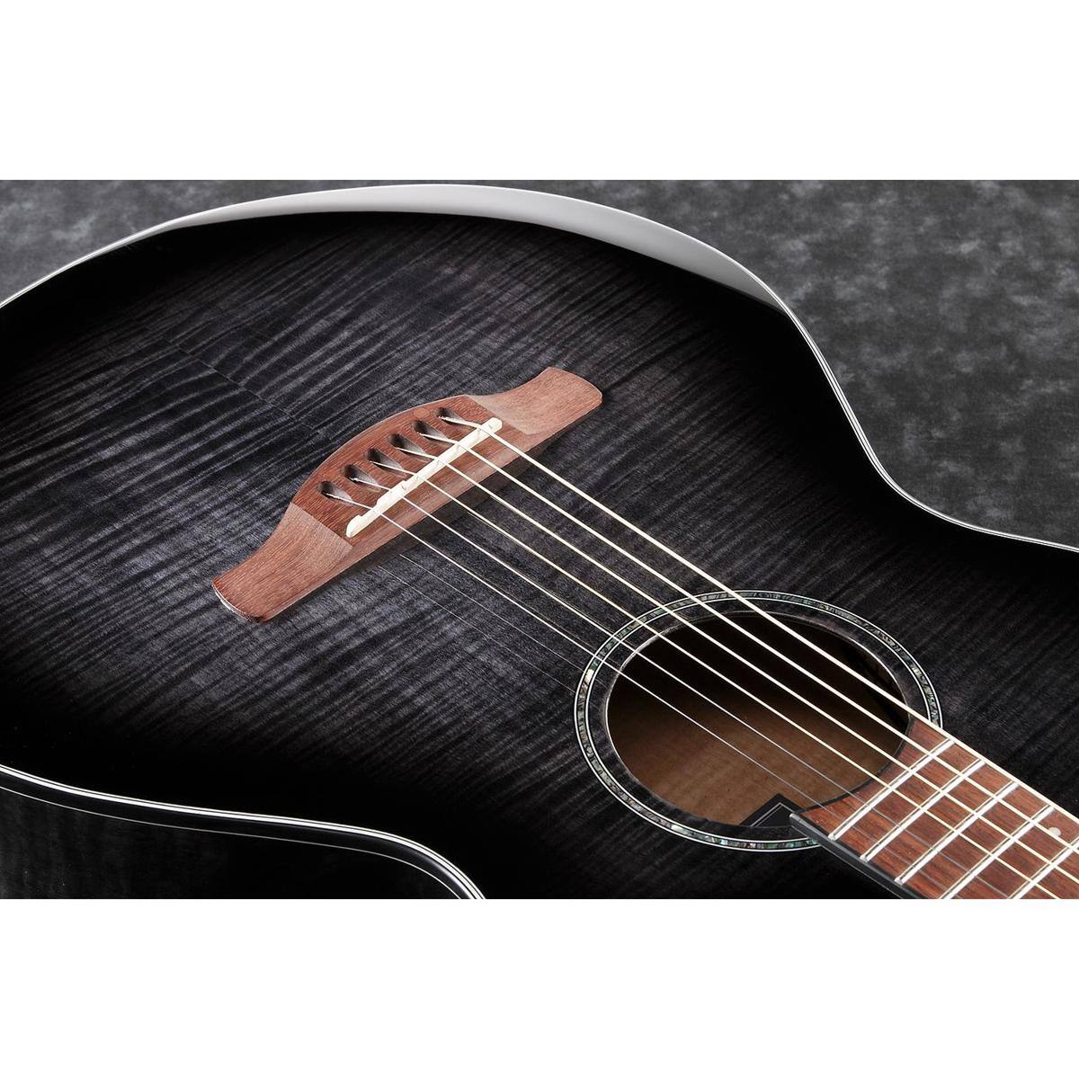 Alt View 4. Ibanez - Ibanez AEWC400 Acoustic Electric Guitar, Rosewood Fingerboard, Transparent Black Sunburst.