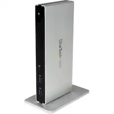Front. StarTech.com - DVI Dual-Monitor USB 3.0 Docking Station - Black / Silver.