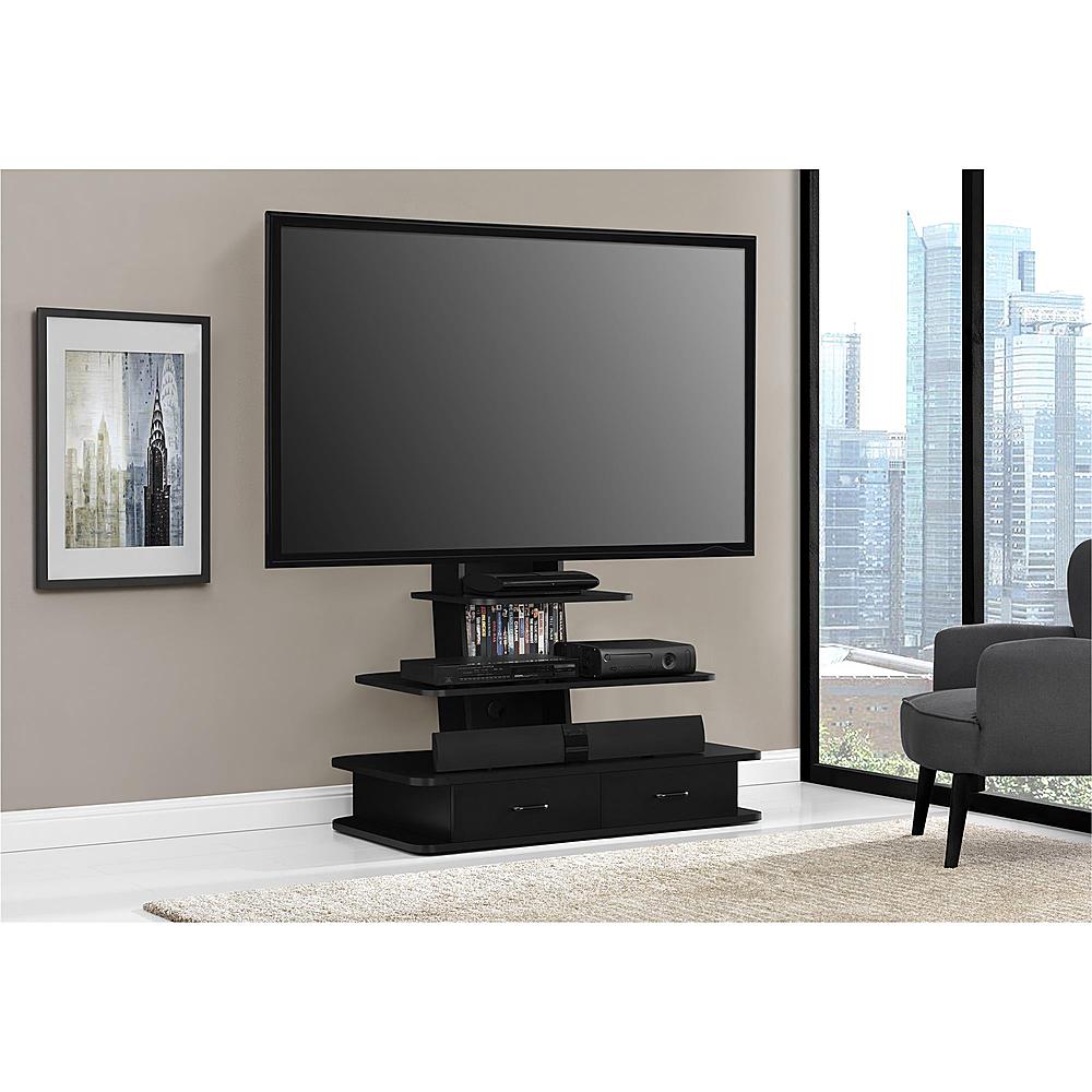 Left View: Walker Edison - Open Cubby Storage Corner Fireplace TV Stand for Most TVs up to 50" - Driftwood