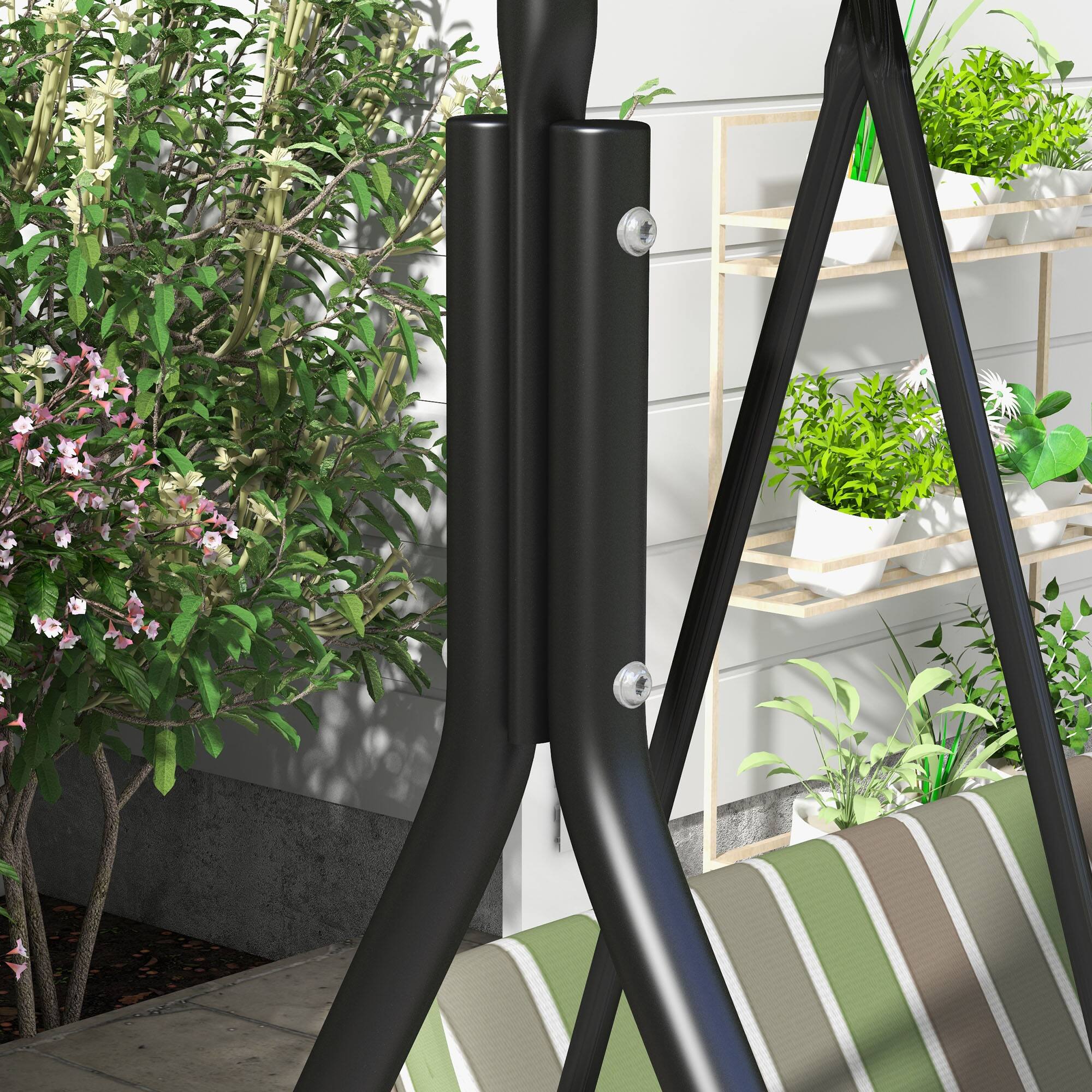 Alt View 8. Outsunny - Outdoor Patio Swing Chair w/ Cushion, Steel Frame Stand, Adjustable Tilt Canopy for Patio, Garden - Beige & Green.