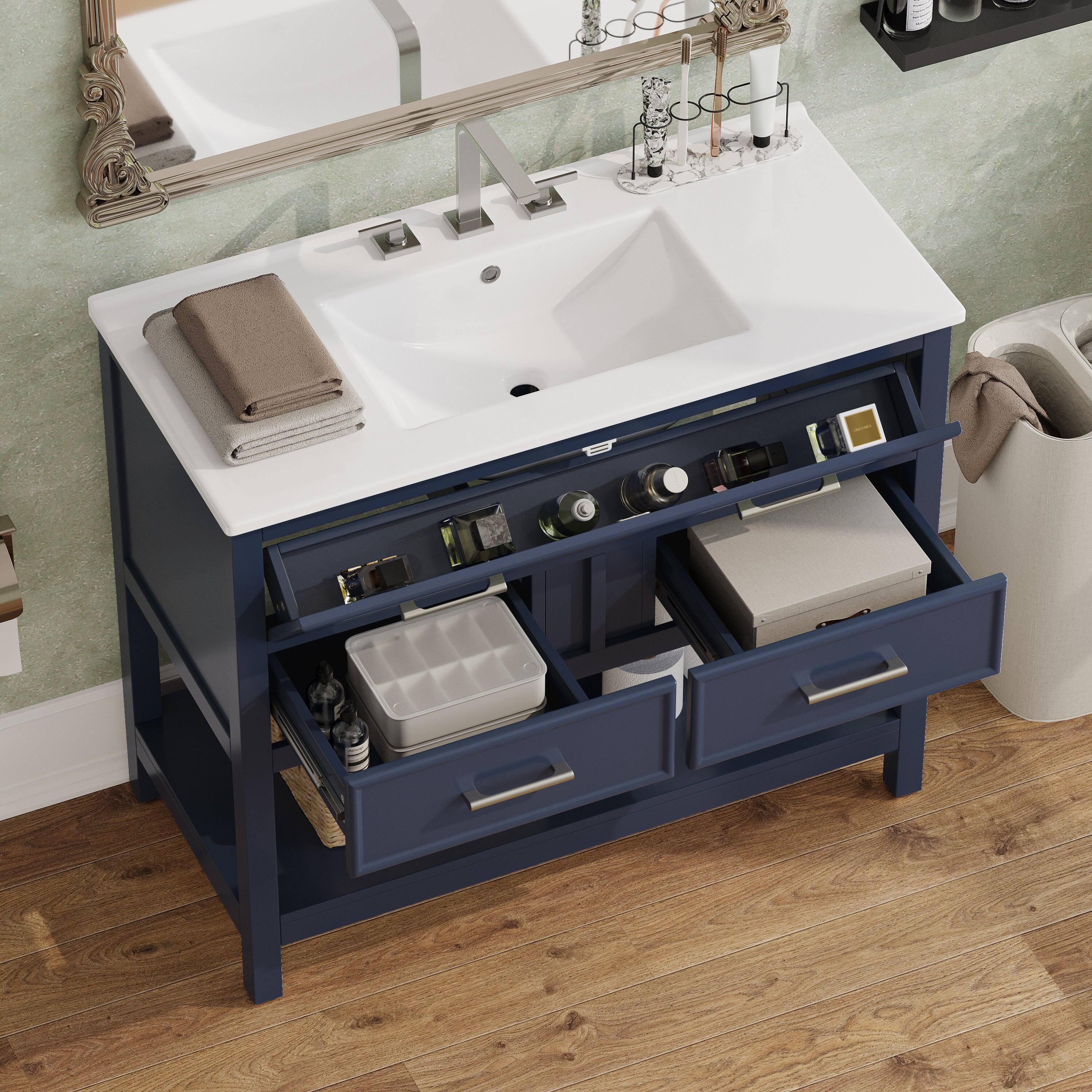Alt View 7. Boyel Living - 36 Inch Bathroom Vanity with Ceramic Sink Tip Out Tray Full Extension Drawers Soft Close Blue - Blue.