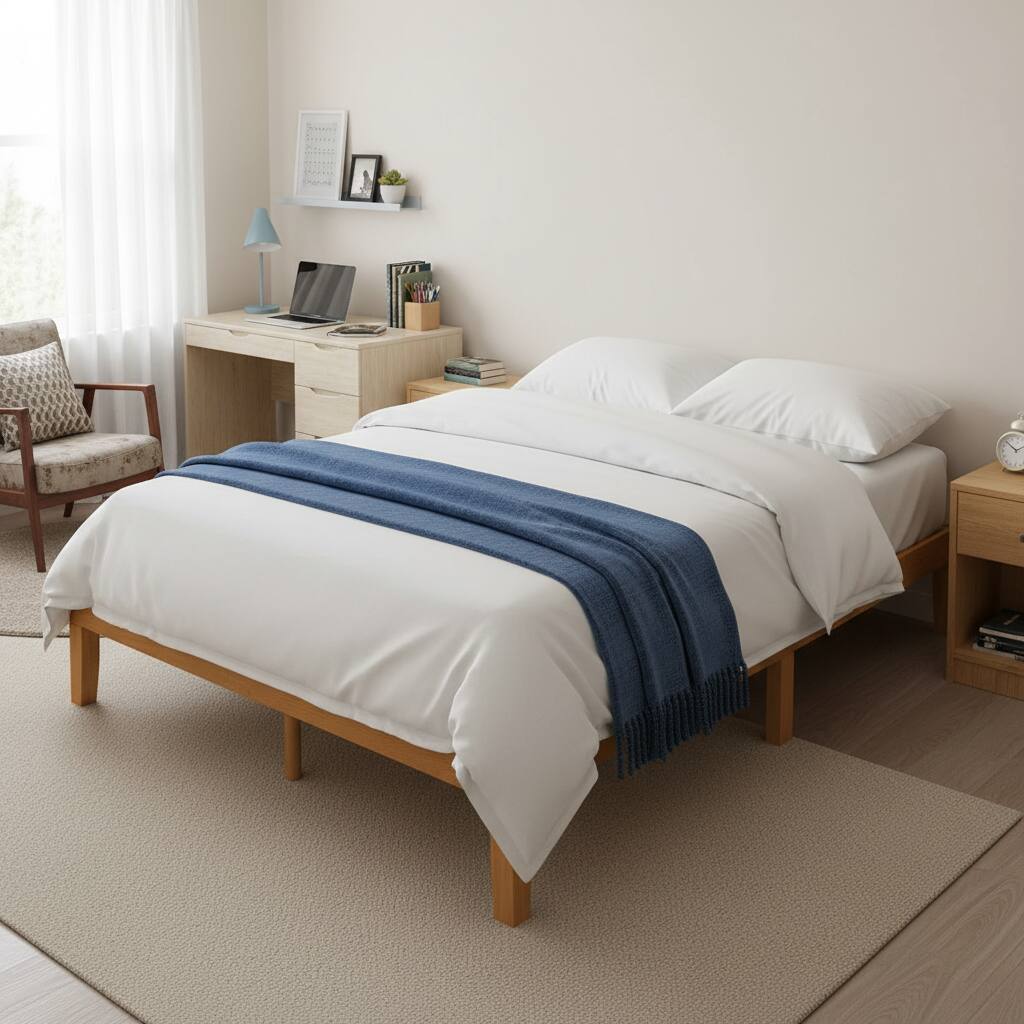 Angle. AOITUN - Full Size Solid Wood Platform Bed Frame with Headboard, Minimalist Design, Noise-Free Slats, No Box Spring - wood.