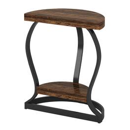 Kadyn - Sofa Side End Table, End Table, Couch Table,Half-Round End Table, Side Table with 2-Tier Shelves, Black - Brown