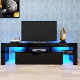 GOODSILO - Modern Entertainment Center with LED Lights, Fits Up to 70 Inch TVs - Black