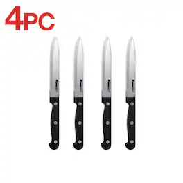 Ronco - 4 Piece Steak Knife Set, Stainless-Steel Serrated Blades, Full-Tang Triple-Riveted Knives - Black