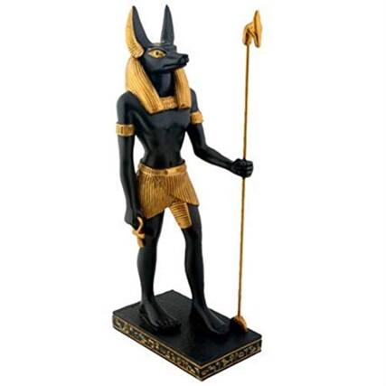 Front. Pacific Trading - Ancient Egyptian Standing Anubis God of the Afterlife with Spear Figurine 8.25 Inch - Black.