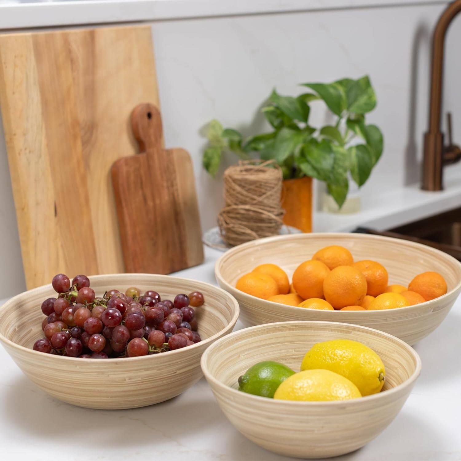 Alt View 2. Lexa - Bamboo 3-Piece Bowl Set, 12, 10, 8 Inch, Natural Bamboo - Natural.