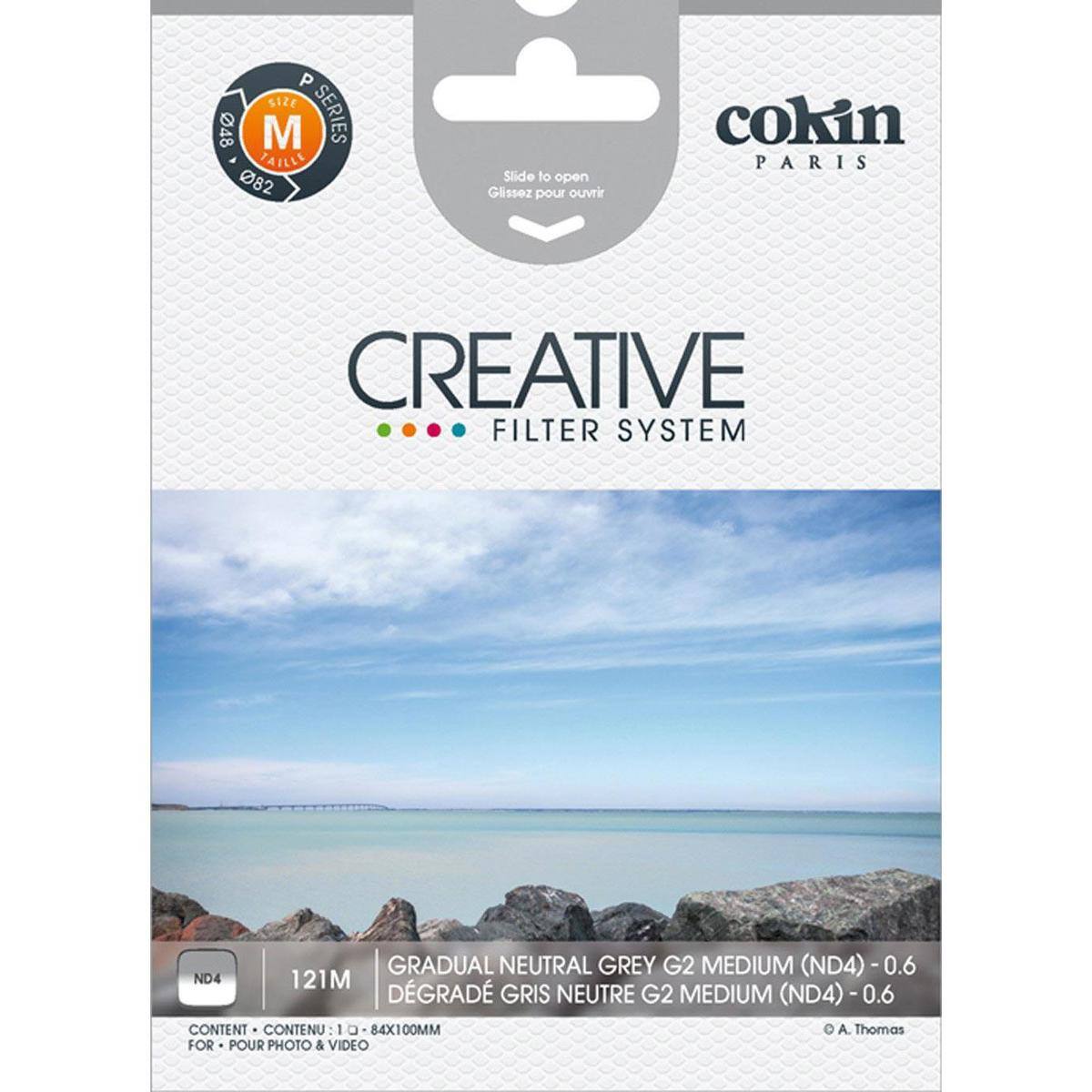 P SIZE 48 M SERIES PAILLE 82  
Slide to open Glissez pour ouvrir  
cokin PARIS CREATIVE FILTER SYSTEM  
GRADUAL NEUTRAL GREY G2 MEDIUM (ND4) - 0.6  
ND4 121M DGRAD GRIS NEUTRE G2 MEDIUM (ND4) - 0.6  
CONTENT CONTENU 10 MM001X38  
A. Thomas FOR POUR PHOTO & VIDEO  

P SERIES  
SIZE 48  
M  
048  
082  

cokin PARIS  

CREATIVE FILTER SYSTEM  

GRADUAL NEUTRAL GREY G2 MEDIUM (ND4) - 0.6  
DÉGRADÉ GRIS NEUTRE G2 MEDIUM (ND4) - 0.6  
CONTENT - CONTENU: 1 x 84X100MM  
FOR - POUR PHOTO & VIDEO  
ND4 121M  
© A. Thomas