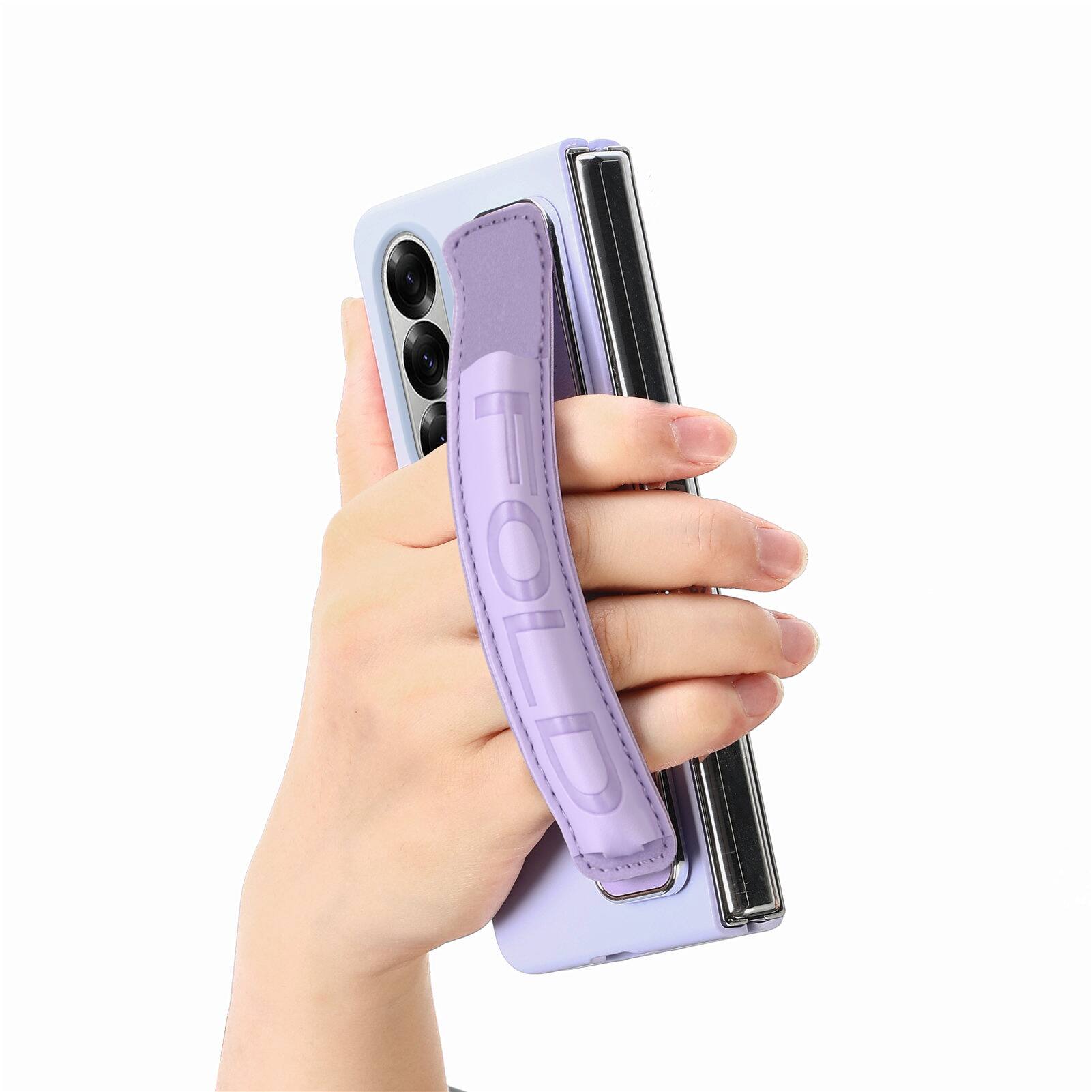Alt View 1. Dteck - Shockproof Wristband Phone Case for Samsung Galaxy Z Fold7 with Screen Protector, Slim Hard PC TPU Full Protective Cover - Purple.