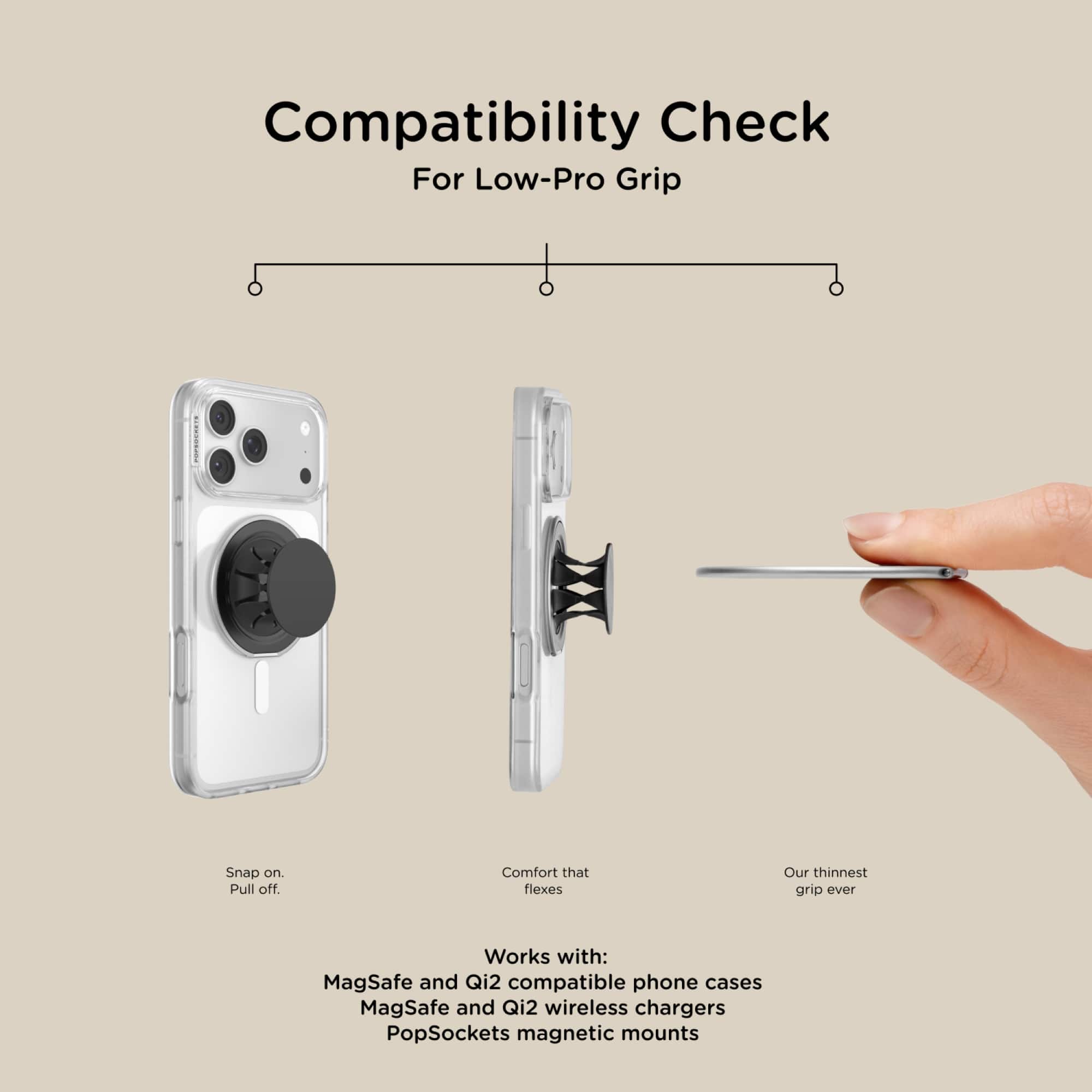 PopSockets Low Pro Grip for MagSafe, Ultra Thin Magnetic Phone