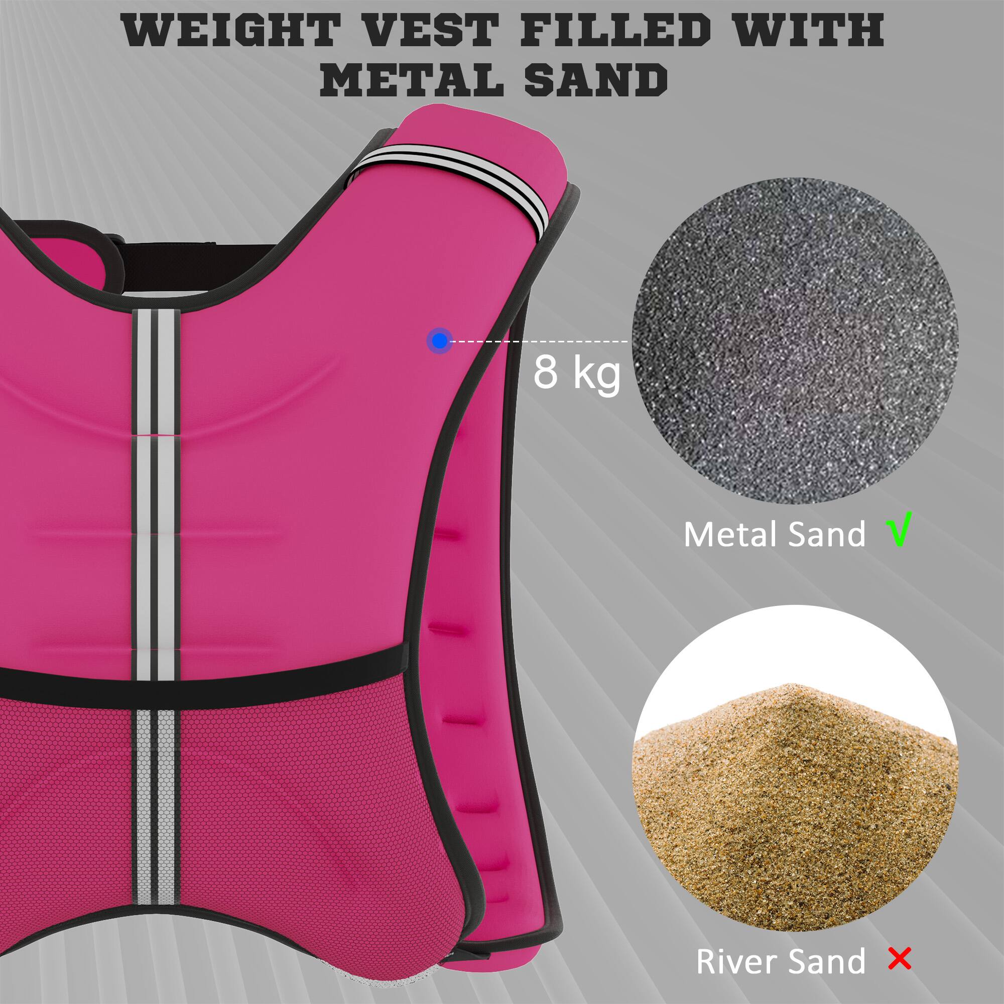 WEIGHT VEST FILLED WITH METAL SAND

8 kg

Metal Sand ✔️

River Sand ❌