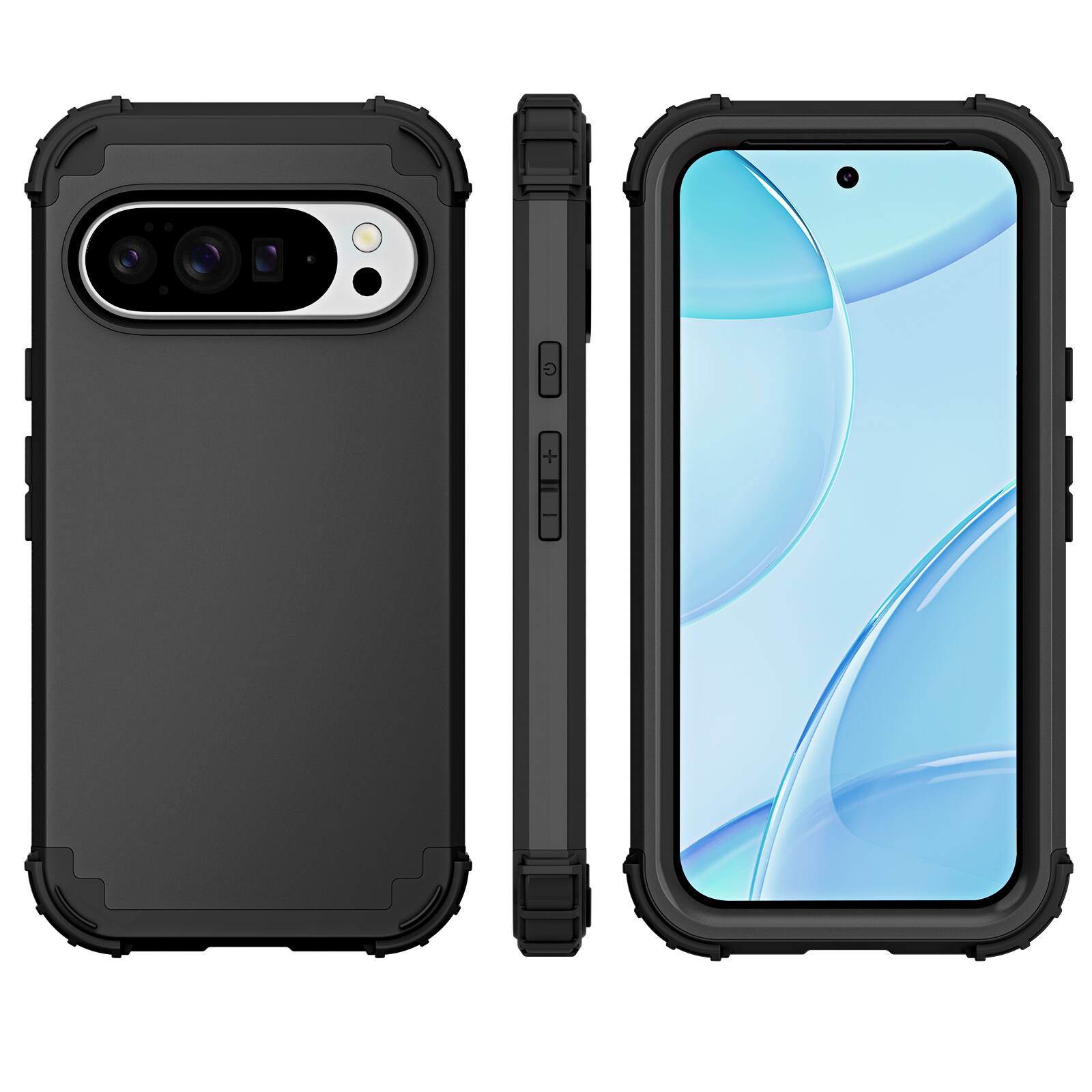 Alt View 1. Dteck - Rugged Case for Google Pixel 10 / 10 Pro,Shockproof Soft Silicone Bumper Hard PC Back Cover,3-Layers Protective Shell - Black.