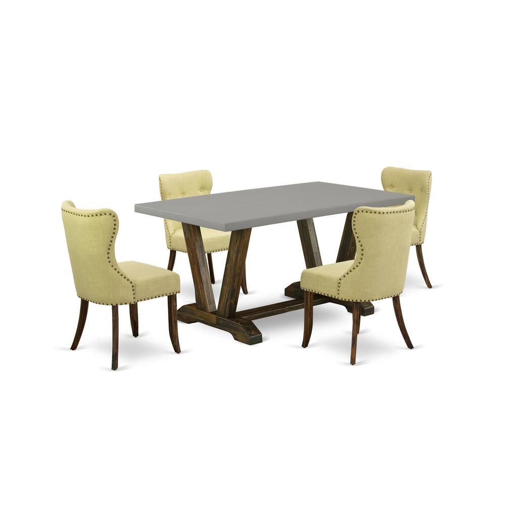 Left. East West Furniture - East West Furniture 5-Pc Dinette Set-Limelight Linen Fabric Seat and Button Tufted Back Kitchen Parson Chairs and - Multi-Color.