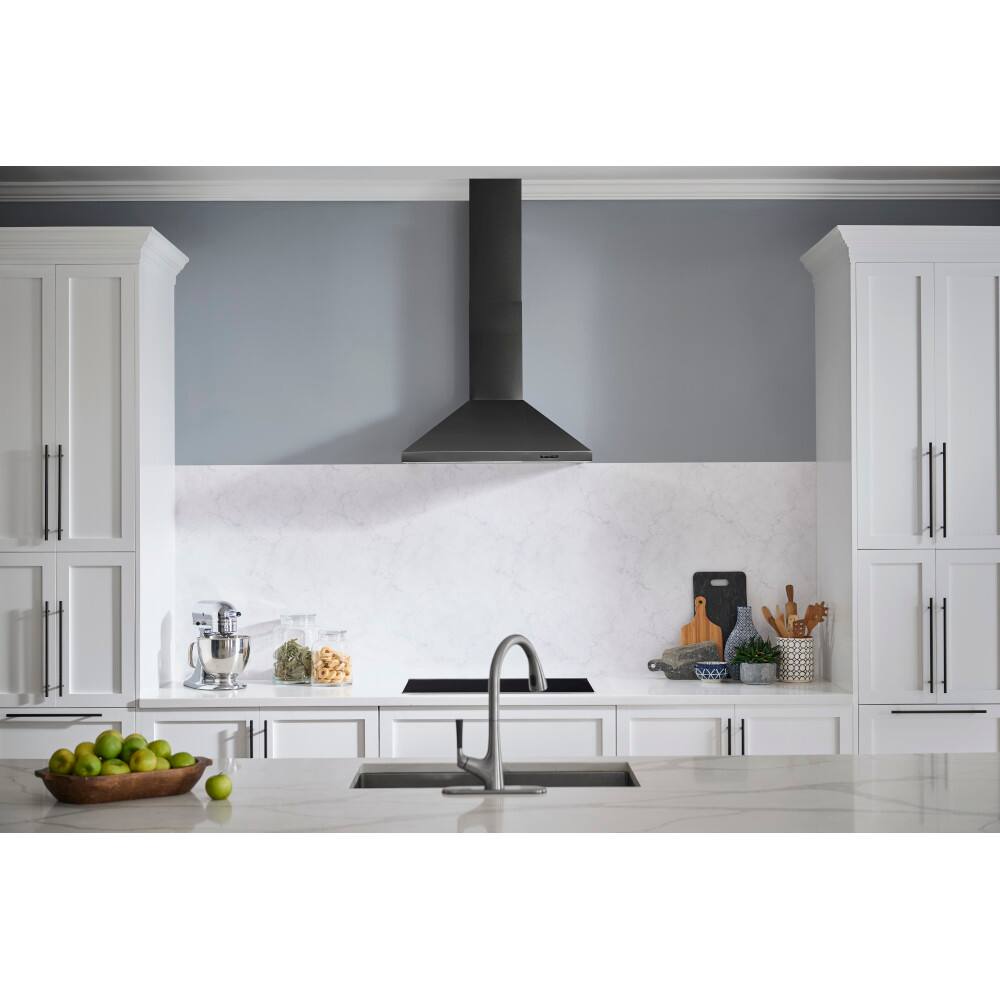 Alt View 6. Broan - Broan Elite EW48 Series 30-Inch Pyramidal Chimney Range Hood, 460 Max Blower CFM, Black Stainless Steel - Stainless Steel.